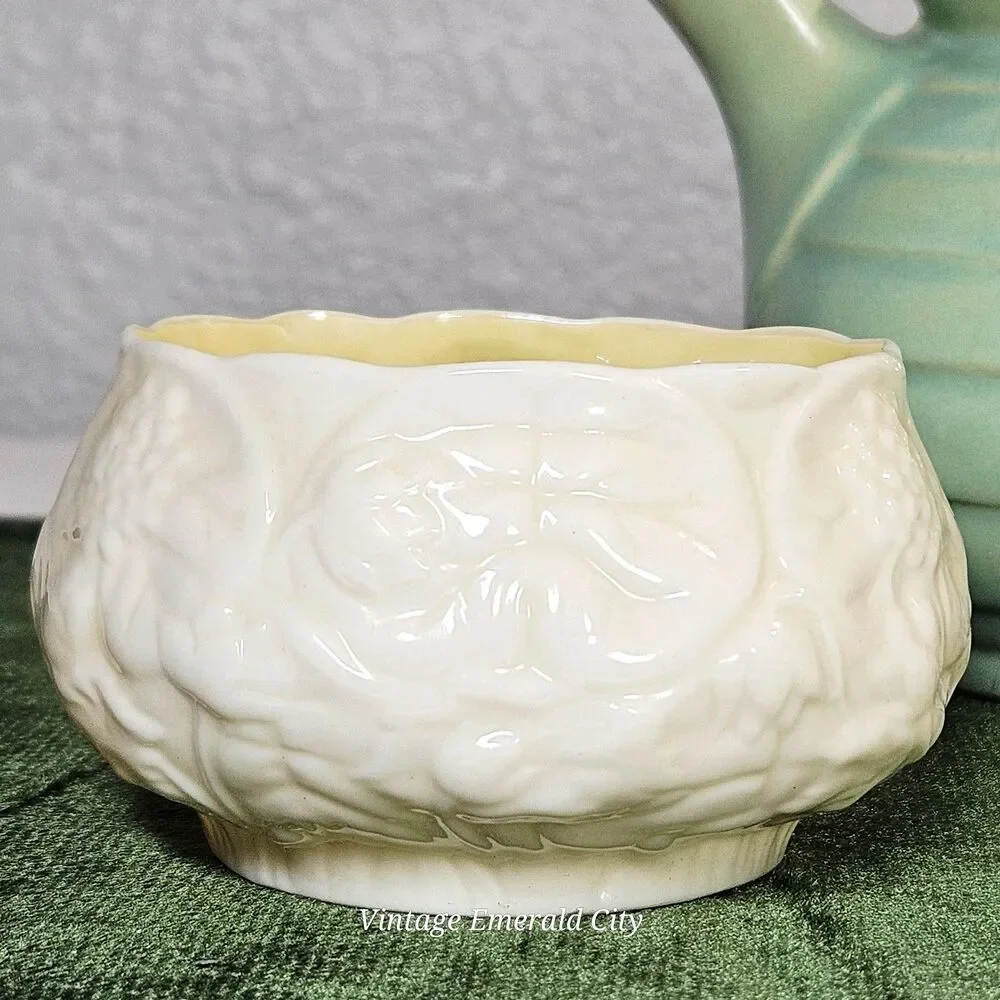 Vtg Belleek Lotus Open Sugar Bowl Yellow Interior 3rd Mark 1926-1946 Ireland
